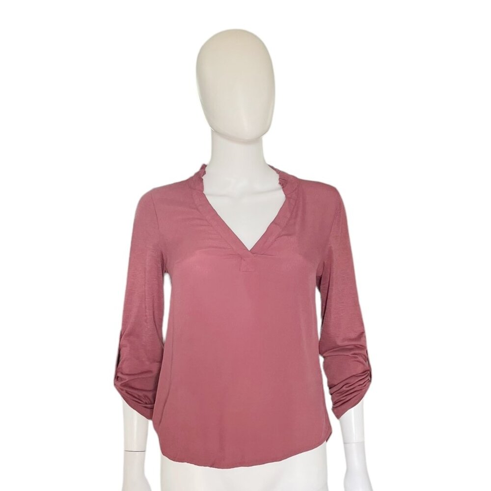 Anthropologie Porridge Aiden Roll Tab Sleeve Blouse Berry Size XS